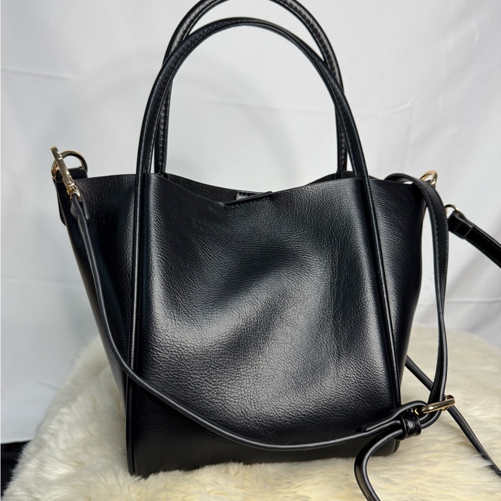 Black Faux Leather Handbag with Gold Hardware- Like New! - Picture 7 of 12